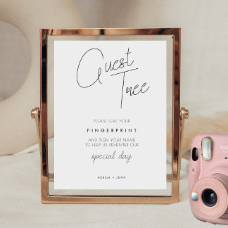 Minimalist Fingerprint Wedding Guest Tree Sign Poster