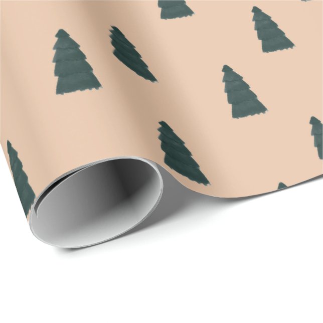 Minimalist fir tree pattern with beige background presentpapper (Rullad Hörn)