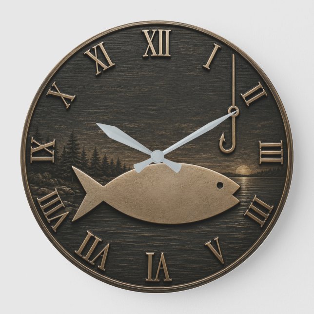 Minimalist Fishing Rustic Fisherman Cabin Gift Stor Klocka (Framsida)