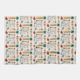 Minimalist flat vector kitchenware and baguettes kökshandduk