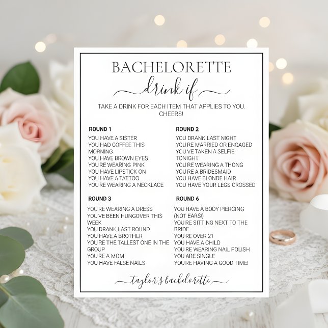 Minimalist Floral Bachelorette Drink If Game Card (Skapare uppladdad)