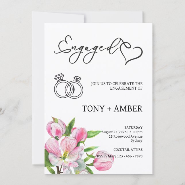 Minimalist Floral Engagement Invitation Inbjudningar (Framsida)