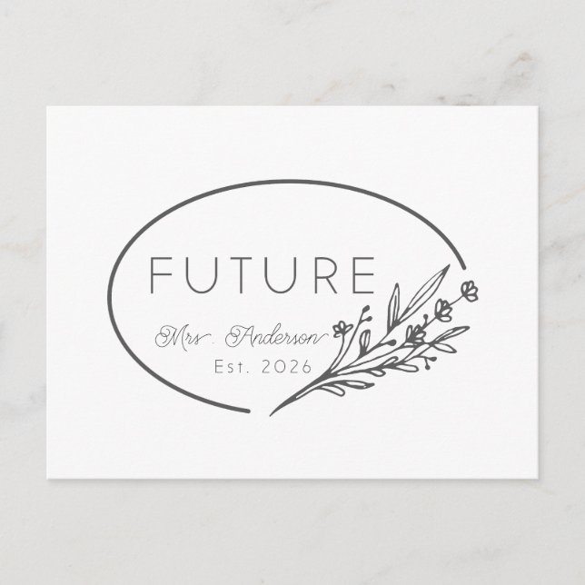 Minimalist Floral Future Mrs. Est 2026 Wedding Ann Meddelande Vykort (Framsida)