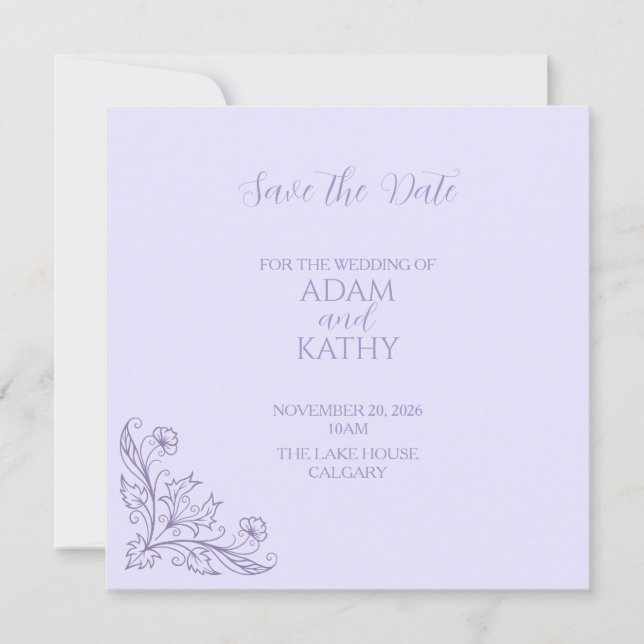 Minimalist Floral Lavender Wedding Save The Date Spara Datumet (Framsida)