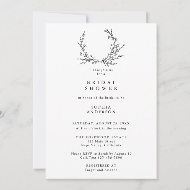 Minimalist Floral Line Art Bridal Shower Inbjudningar (Framsida)