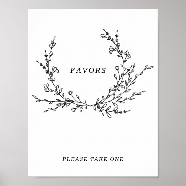 Minimalist Floral Line Art Favors Sign Poster (Framsidan)