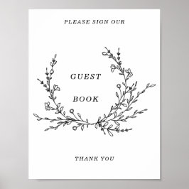 Minimalist Floral Line Art Guest Book Sign Poster