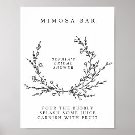 Minimalist Floral Line Art Mimosa Bar Sign  Poster