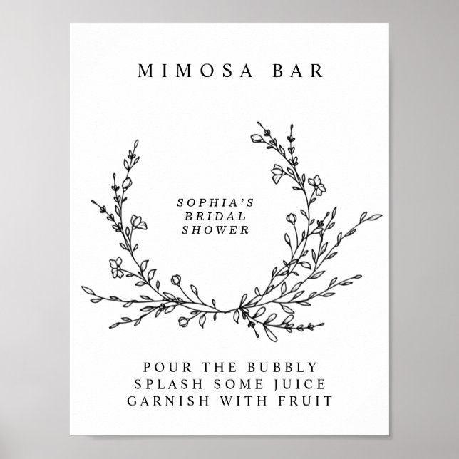 Minimalist Floral Line Art Mimosa Bar Sign  Poster (Framsidan)