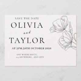 Minimalist Floral Line Art Save the Date Card  Spara Datumet