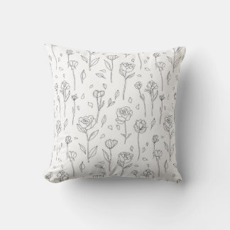 Minimalist Floral Line Art Throw Pillow Kudde