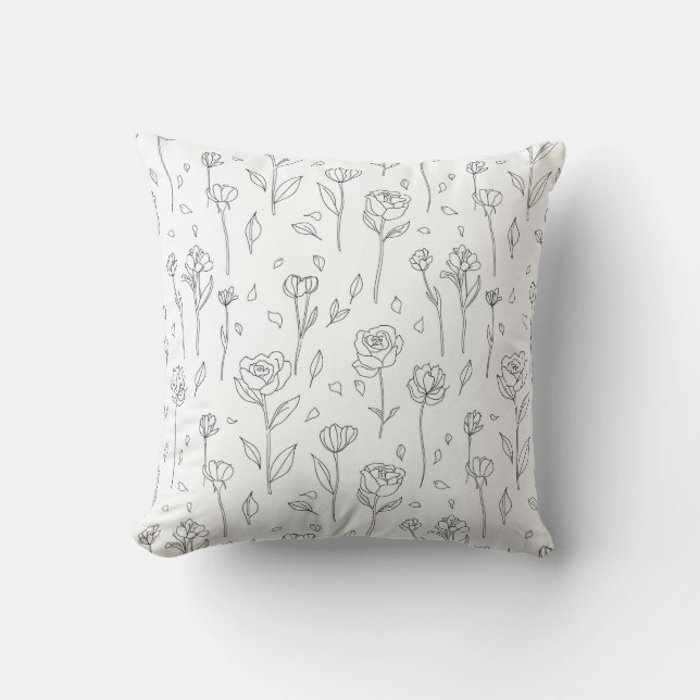 Minimalist Floral Line Art Throw Pillow Kudde (Framsida)