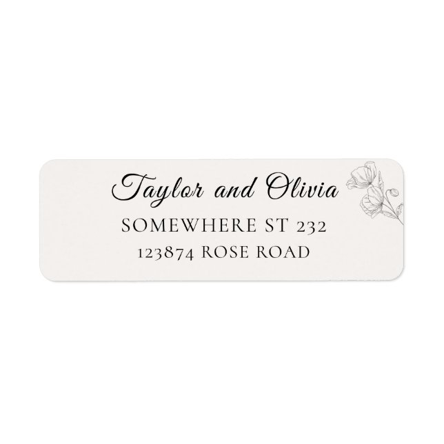 Minimalist Floral Line Art Wedding Address Label Returadress Etikett (Framsidan)
