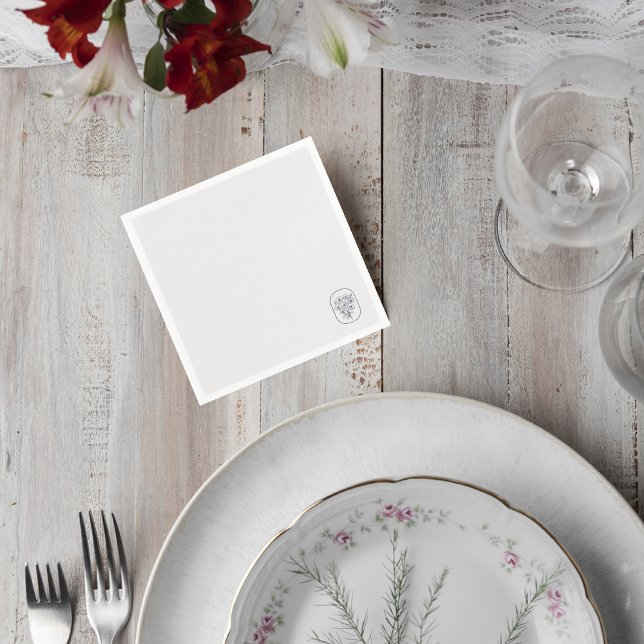 Minimalist Floral Line Art Wedding Cocktail Napkin Pappersservett (Skapare uppladdad)