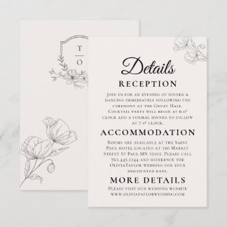 Minimalist Floral Line Art Wedding Enclosure Card  Tilläggskort