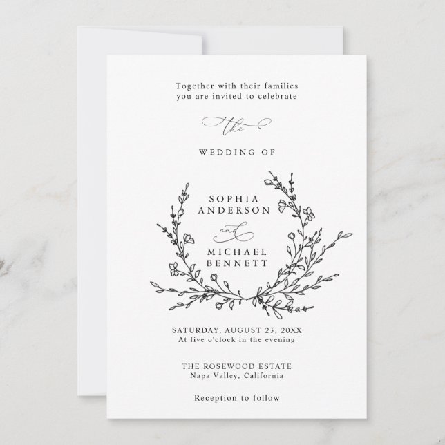 Minimalist Floral Line Art Wedding Invitation Inbjudningar (Framsida)
