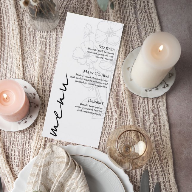 Minimalist Floral Line Art Wedding Menu Card Meny (Skapare uppladdad)