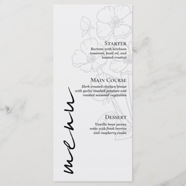 Minimalist Floral Line Art Wedding Menu Card Meny (Framsida)
