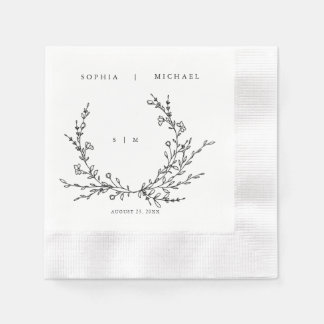 Minimalist Floral Line Art Wedding Napkins Pappersservett