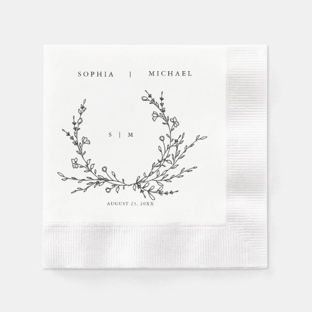 Minimalist Floral Line Art Wedding Napkins Pappersservett (Framsidan)