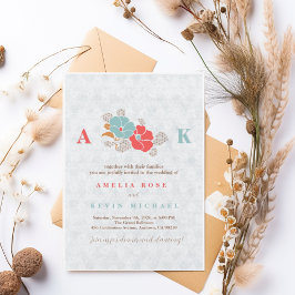 Minimalist Floral Monogram Inbjudningar