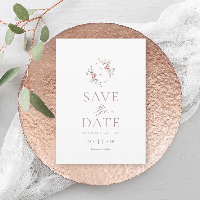 Minimalist Floral Monogram Save the Date Card Inbjudningar (Skapare uppladdad)