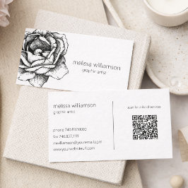 Minimalist Floral with QR Code  Visitkort