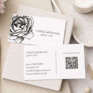 Minimalist Floral with QR Code  Visitkort