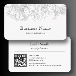 Minimalist Flower Line Art Business Name QRCode Visitkort