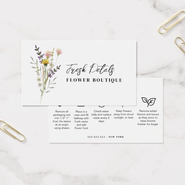 Minimalist Flowers Care Florist Card Visitkort (Kontor)