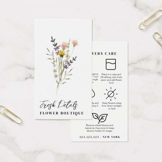 Minimalist Flowers Care Florist Card Visitkort (Kontor)