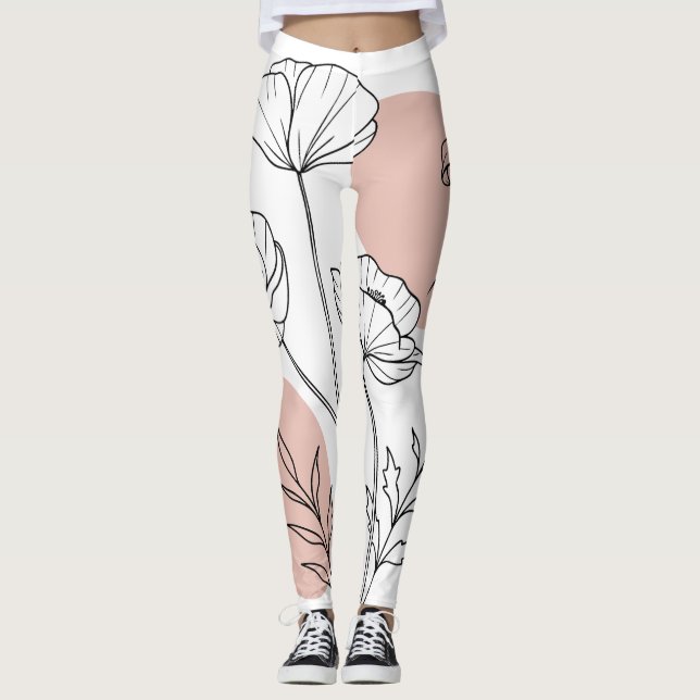 Minimalist Flowers - Line Art Flowers Leggings (Framsida)