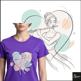 Minimalist Flute Player Pastel Heart Sketch T Shirt