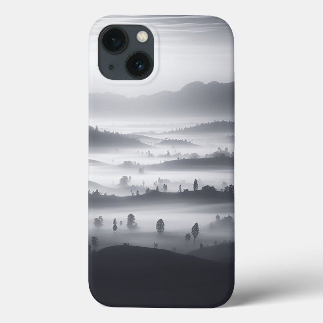 Minimalist Foggy Forest Phone Case Black and White (Baksida)