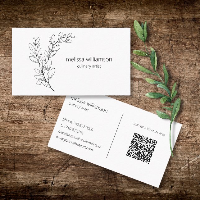 Minimalist Foliage with QR Code  Visitkort (Skapare uppladdad)