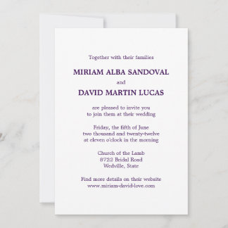 Minimalist Formal Purple Text Wedding Invitation Inbjudningar