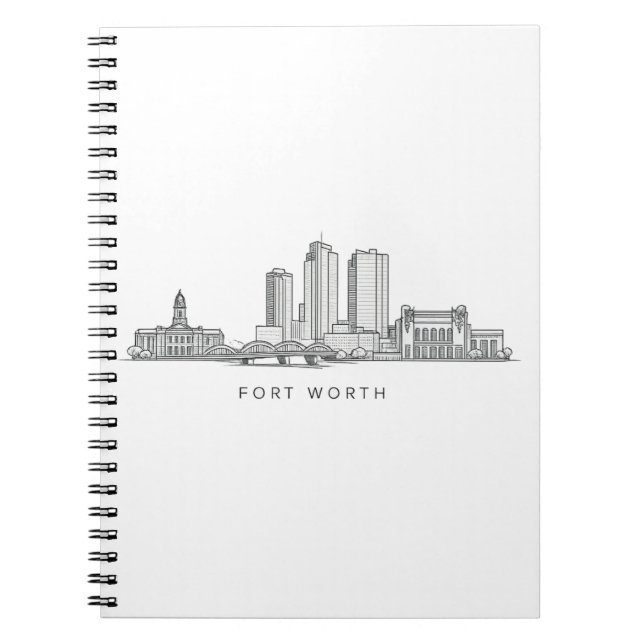 Minimalist Fort Worth Skyline Line Art Anteckningsbok (Framsidan)
