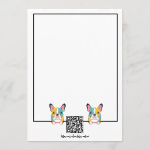 Minimalist – Fransk Bulldog & QR-kod  Anteckningskort