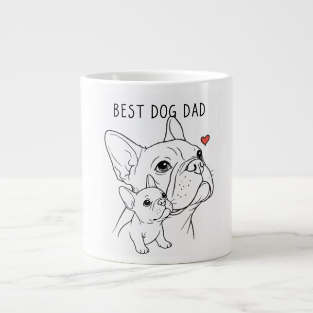 Minimalist French Bulldog "Best Dog Dad" Line Art  Jumbo Mugg (Framsidan)