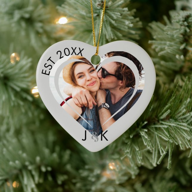 Minimalist Frist Christmas Together Couple Photo  Julgransprydnad Keramik (Träd)