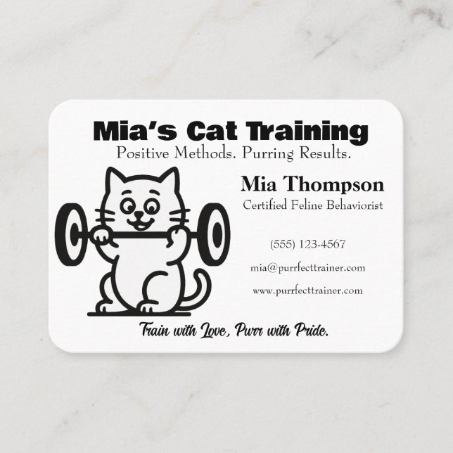 Minimalist Funny Cat Trainer Business Card  Visitkort (Framsida)