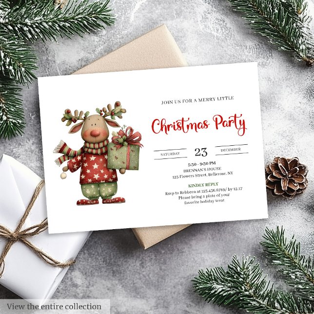 Minimalist Funny Reindeer trendy festive invite Inbjudningar (Minimalist Funny Reindeer trendy festive invite)