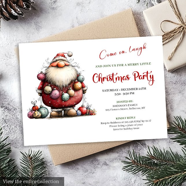 Minimalist Funny Santa Hand Drawn Festive Invites Inbjudningar (Minimalist Funny Santa Hand Drawn Festive Invitation)