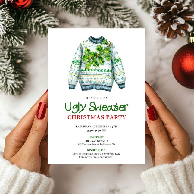 Minimalist Funny Ugly Sweater Party Invitation Inbjudningar (Minimalist Funny Ugly Sweater Party Invite)