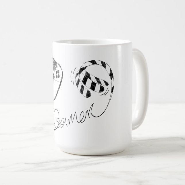 Minimalist Gamer Cat Line Art - Controller Cable  Kaffemugg (Framsida höger)