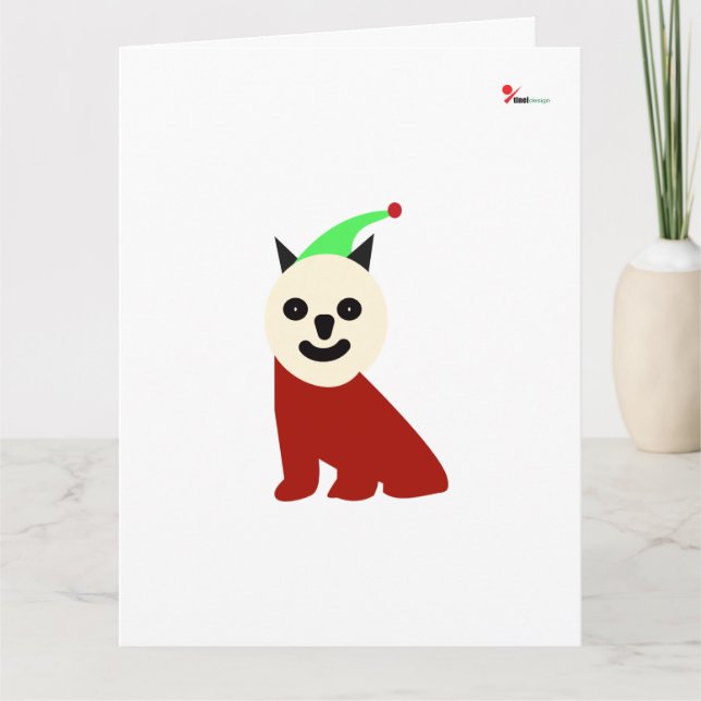 Minimalist Geometric Cat Elf Christmas Folded Gree Kort (Framsida)