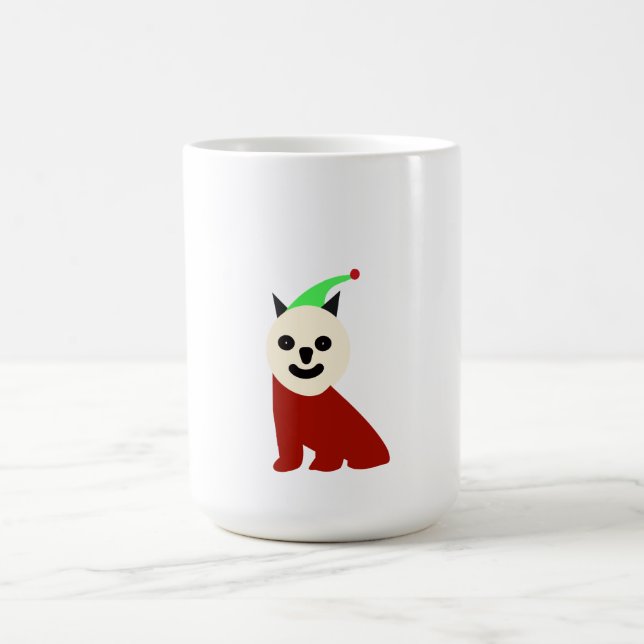 Minimalist Geometric Cat Elf Christmas Mug | Funny Kaffemugg (Center)