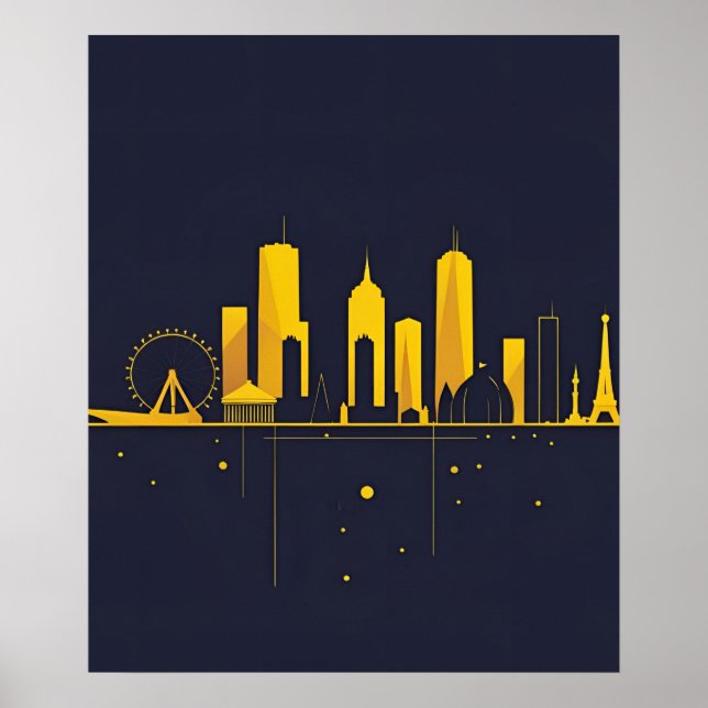 Minimalist Geometric City Skyline Silhouette  Poster (Framsidan)
