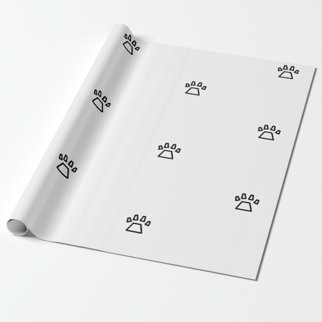 Minimalist Geometric Dog Paw Print Black and White Presentpapper (Utrullad)