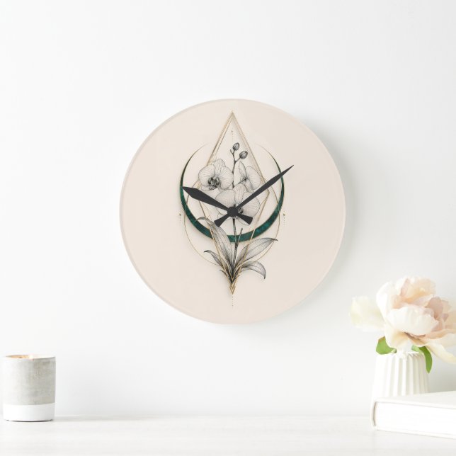 Minimalist Geometric Gold Orchid Luxury Acrylic Stor Klocka (Hem)